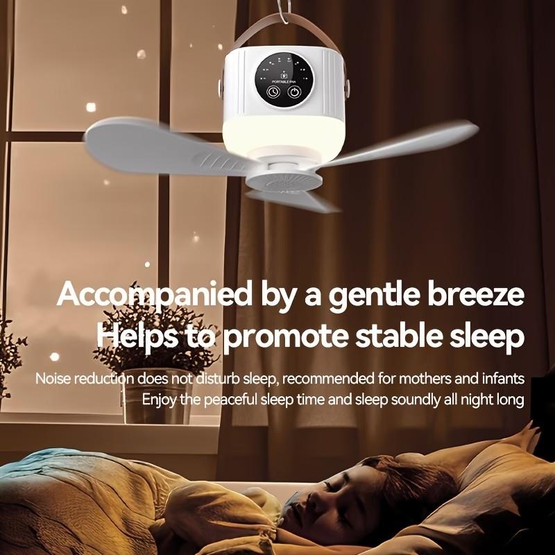 Camping Ceiling Fan, Usb Portable Fan, 3-Speed Ambient Light, 4-Speed Timer, 4-Speed Wind Speed Adjustment, Remote Control, USB Charging, Long Battery Life, Suitable for Camping, Home, Bedroom And Other Places