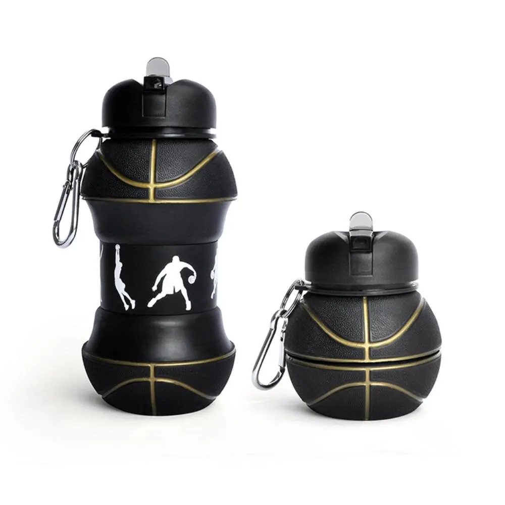 550ml Compact Foldable Expandable Silicone Water Bottle - Mini Soccer Ball Design, Wearable with Carabiner Clip, Portable Space-Saver for Outdoor Sports, Kids’ Stocking Stuffers (Fashion Accessory)