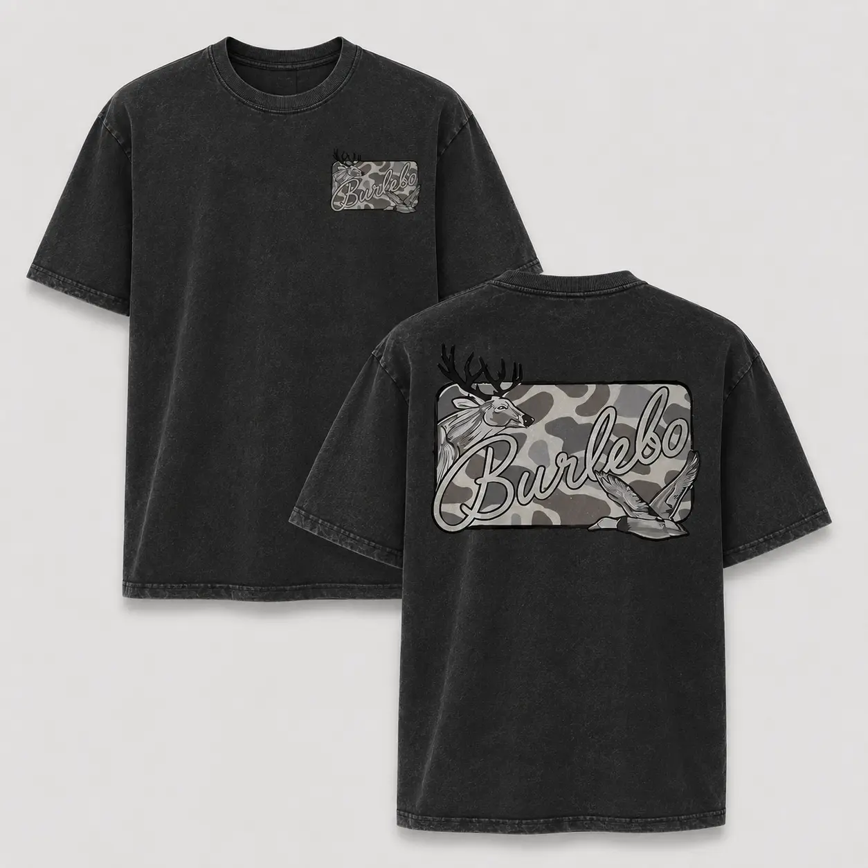 Deer & Mallard Duck Camo Vintage Washed T-Shirt – Oversized Hunting Graphic Tee for Men, Casual Southern Outdoor Short Sleeve, Gift for Deer & Duck Hunters