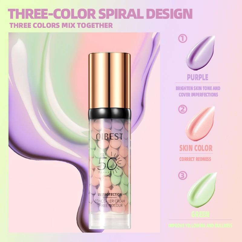 2-Pack Tricolor Protective Primer, Brightening Oil-Control Moisturizer, SPF 50, Waterproof Sweatproof, 3-In-1 Color Corrector Makeup Base