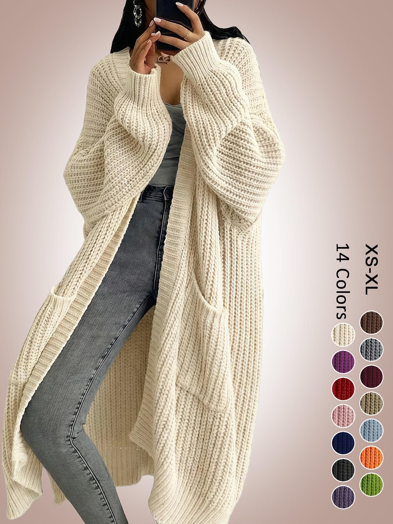 Women's Oversized Y2K Long Knit Cardigan, Ribbed Knit Fabric with Pockets, Loose Fit, Perfect for Spring, Fall and Winter, Casual Layering Outerwear
