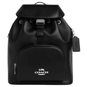 COACH PACE 27 Drawstring Backpack in Premium Calfskin – Unisex Large Size with Silver and Black Accents