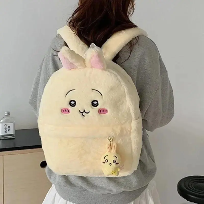 Chiikawa Backpack Cute Anime Chii Hachiware Usagi 3D Ear Fluffy School Bag Soft Cartoon Stuffed Rucksack For Teens
