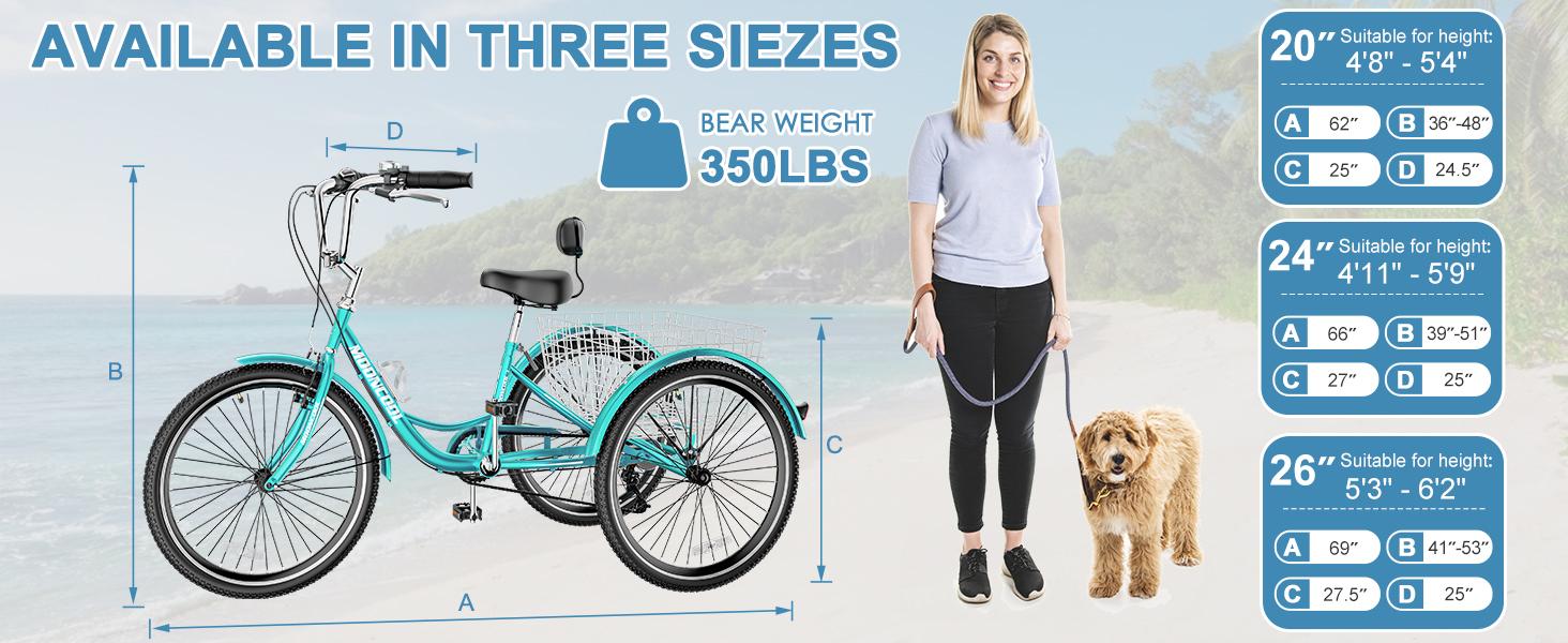 MOONCOOL Adult Tricycles 7 Speed 20/24/26 inch Three Wheel Bike Cruiser Trike with Low-Step Through Frame/Large Basket for Men, Women, Seniors MOONCOOL Adult Tricycles 7 Speed 20/24/26 inch Three Wheel Bike Cruiser Trike with Low-Step Through Frame/Large Basket for Men, Women, Seniors