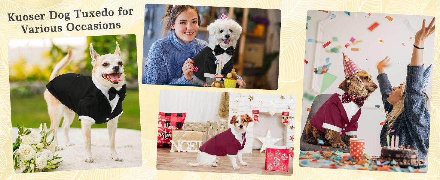 Kuoser Dog Tuxedo, Dog Wedding Suit with Bow Tie Formal Dog Tux Pet Wedding Party Birthday Costume, Dog Valentines Christmas Halloween Graduation Outfit Cosplay