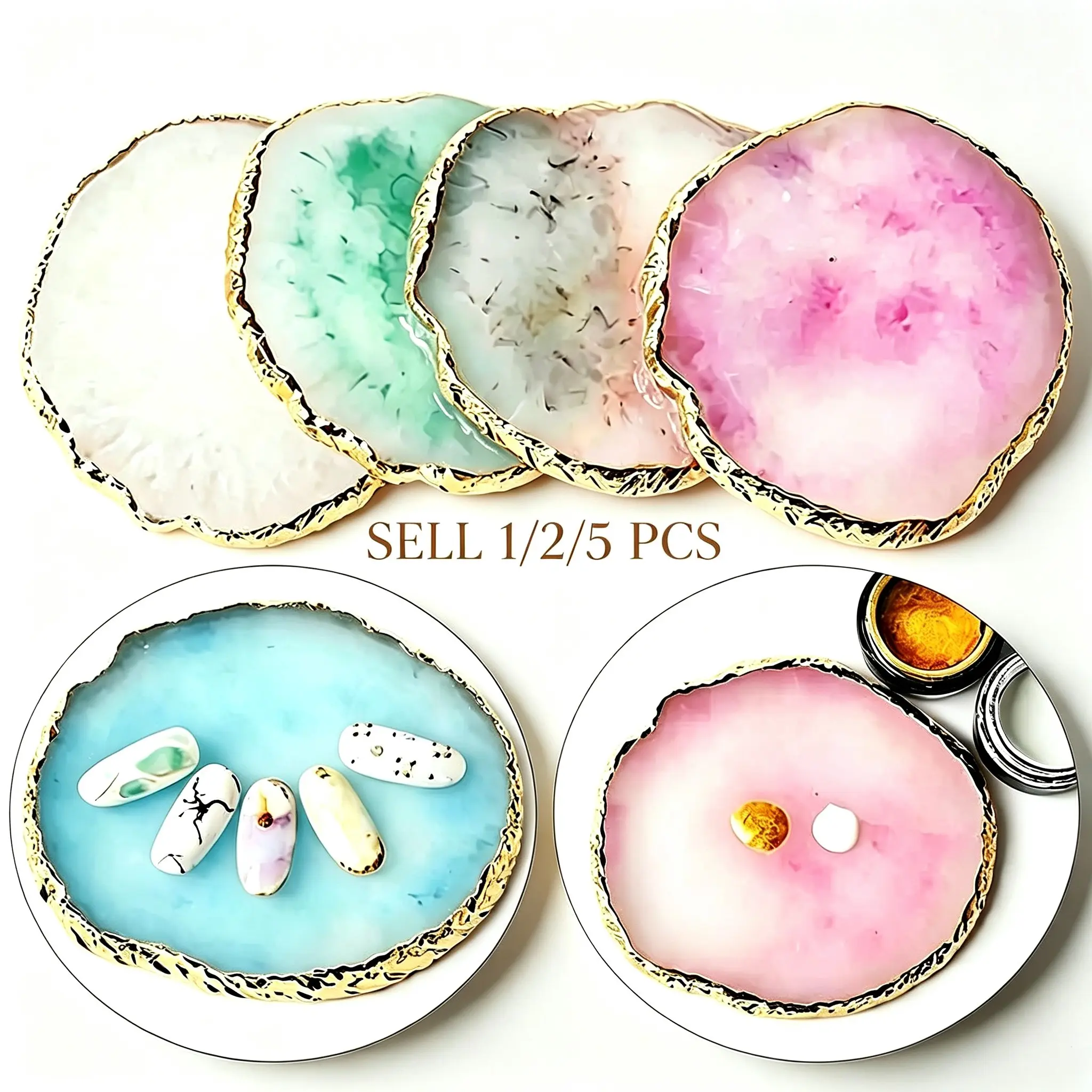 Resin Agate Shape Makeup Mixing Palette with Trim, Irregular Marble Pigment Mixing Tray for Nail Art, Eye Shadow, Lip Gloss, Glossy Beauty Tools
