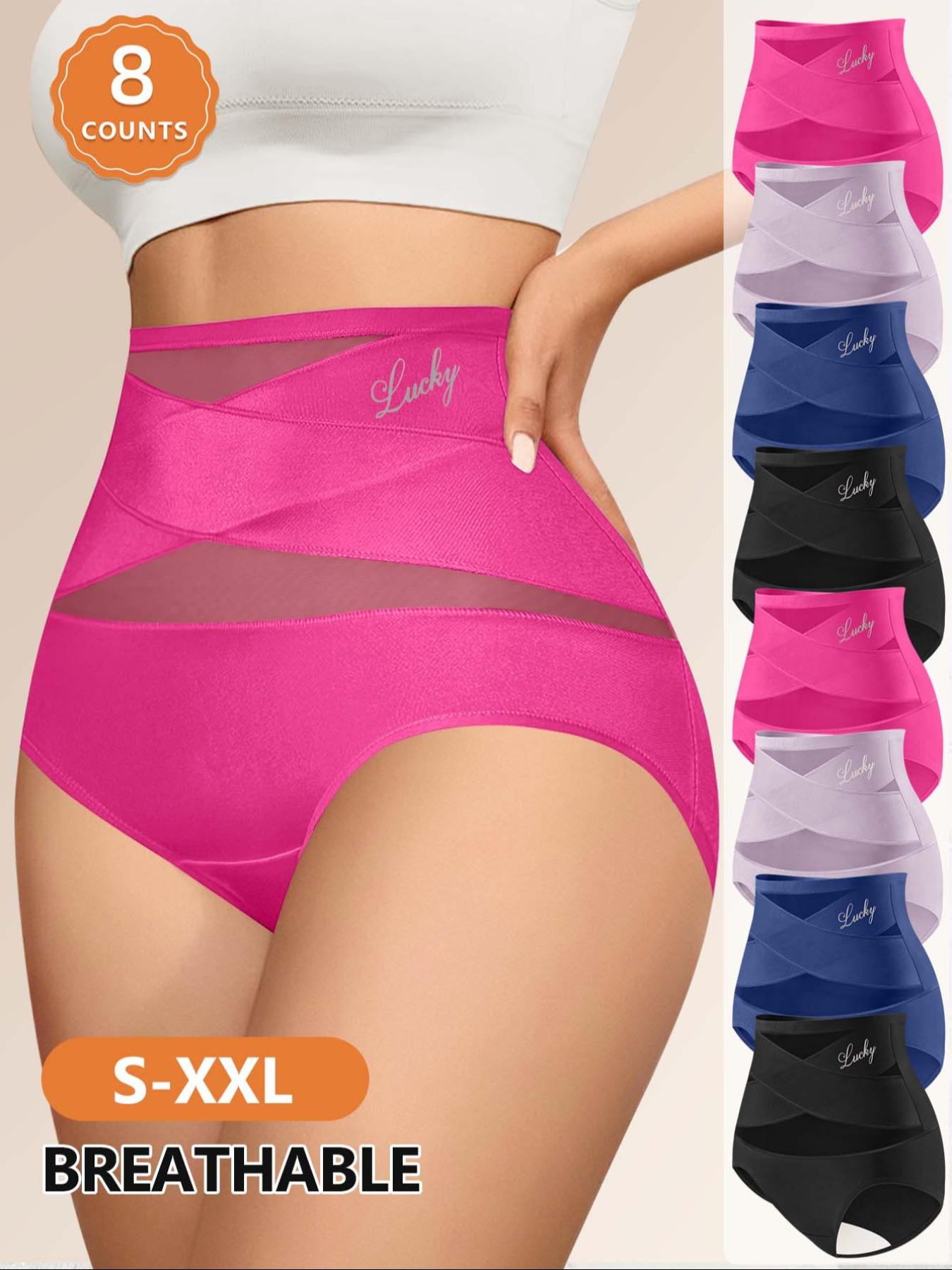 Women's Letter Print Contrast Mesh Criss Cross High Waist Briefs, Breathable Comfy Sheer Knicker for Daily Wear, Women's Underwear for All Seasons