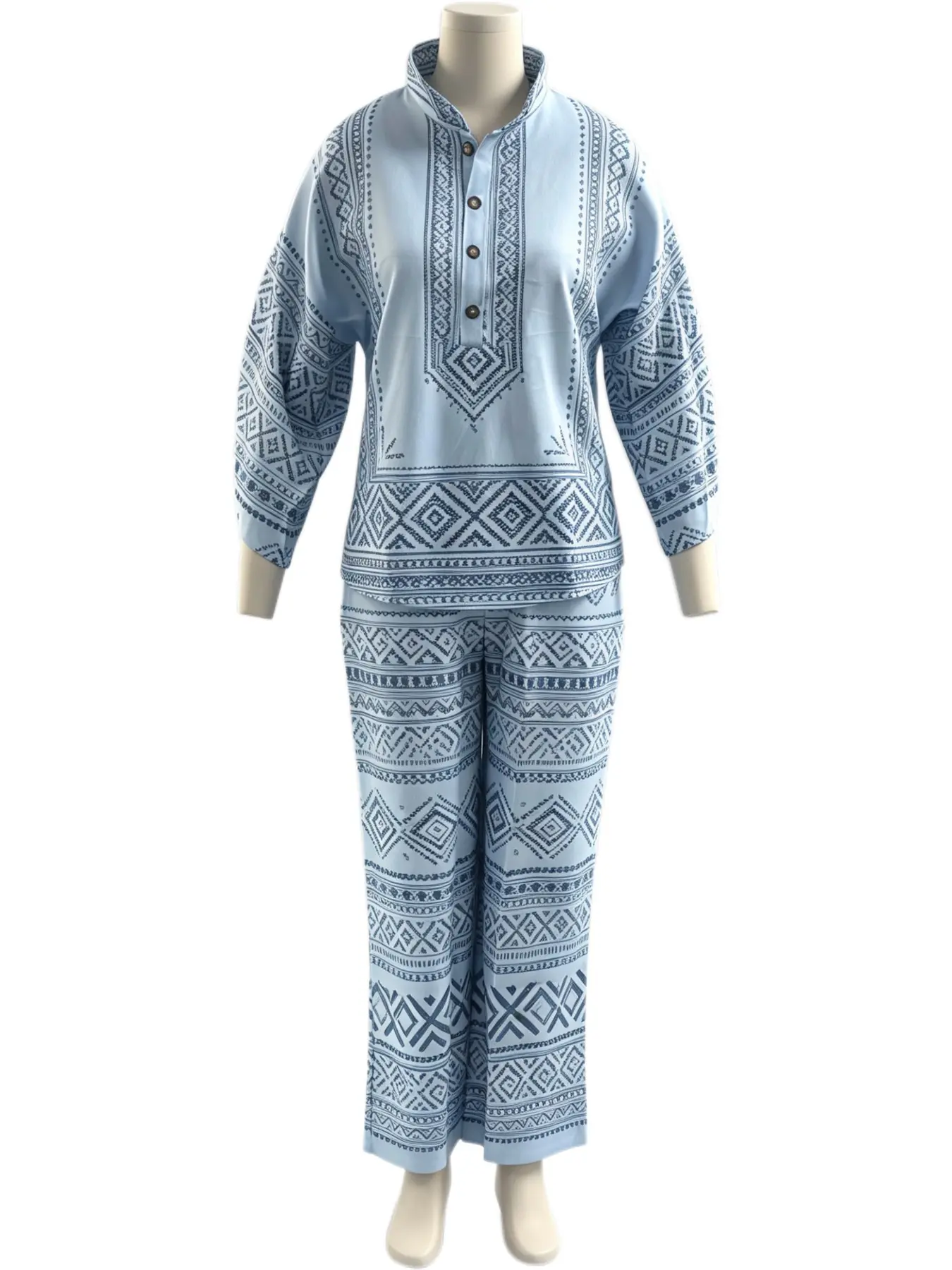 Women's Ethnic Geometric Print Casual Baggy Loose Batwing Sleeve Outfit Set, Stylish and Comfortable, Perfect for Daily Wear and Special Occasions
