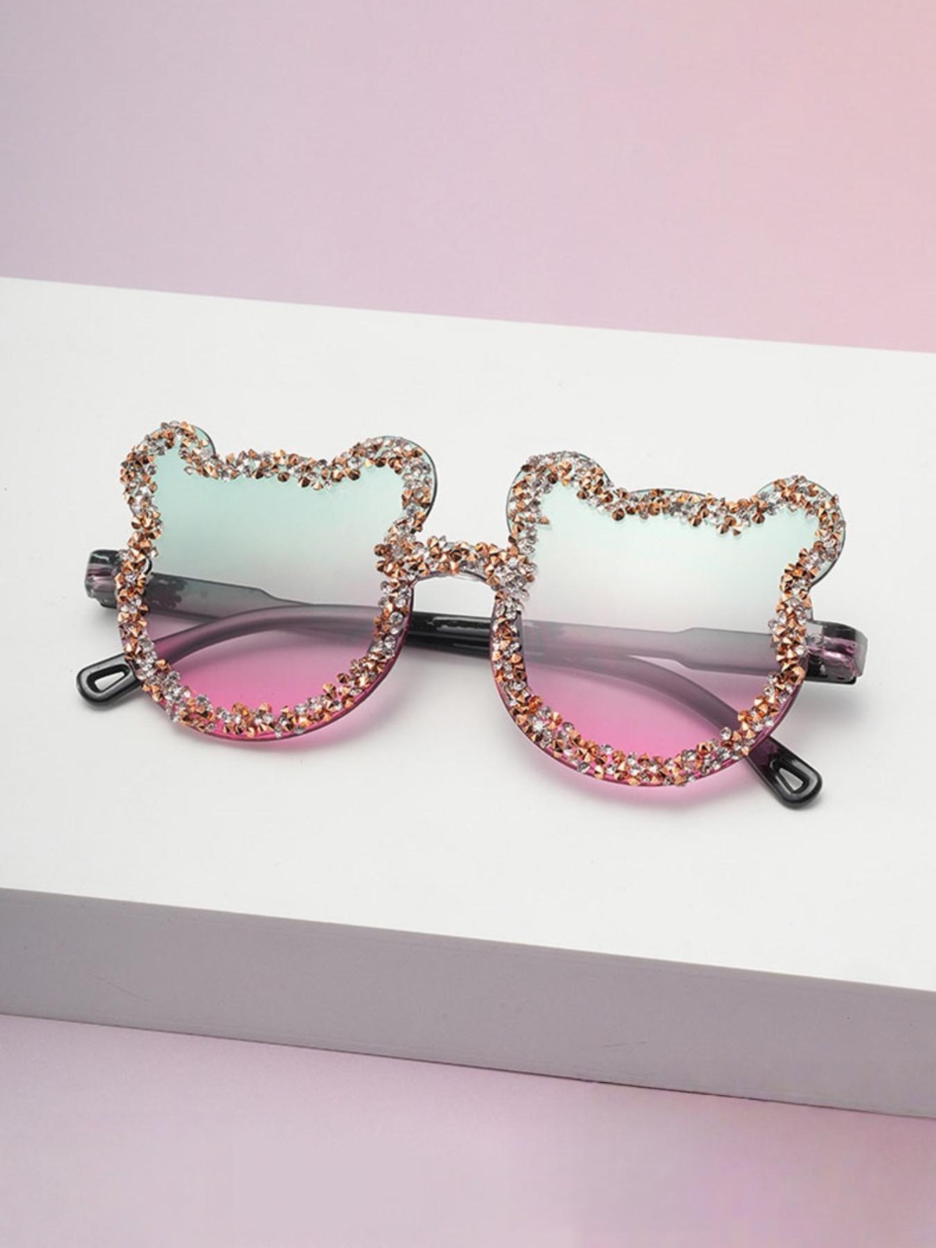 1pc Frameless Handmade Rhinestone Bear Party Sunglasses, Candy Color Women's Funny Party Glasses, College Outing Vacation