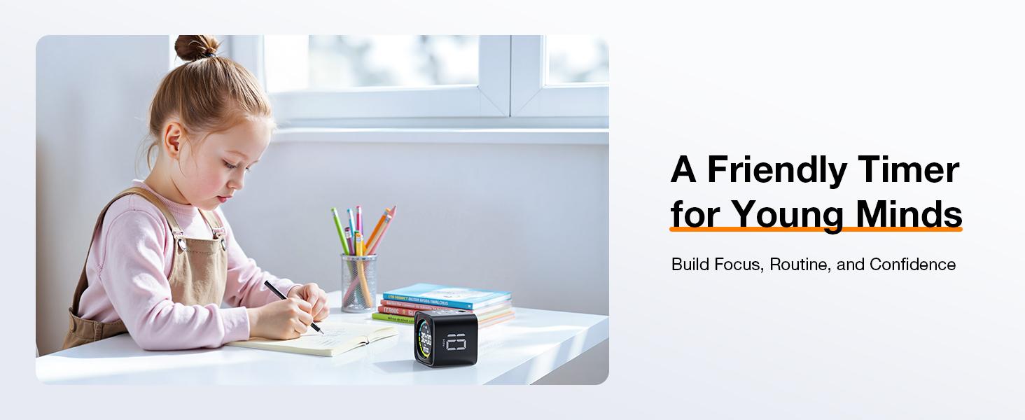 TK3 Pomodoro Timer Cube, Desk Productivity Timer with 5/10/30/60 Min Presets, Custom Countdown, Stopwatch, Clock, 3 Alarm, Silent, Vibrate & Sound Alert, for Task, ADHD, Study, Kitchen, Black