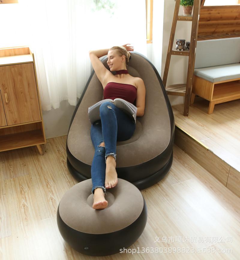 New inflatable lazy sofa, foldable recliner, outdoor sofa bed with footrest, combination flocking sofa wholesale