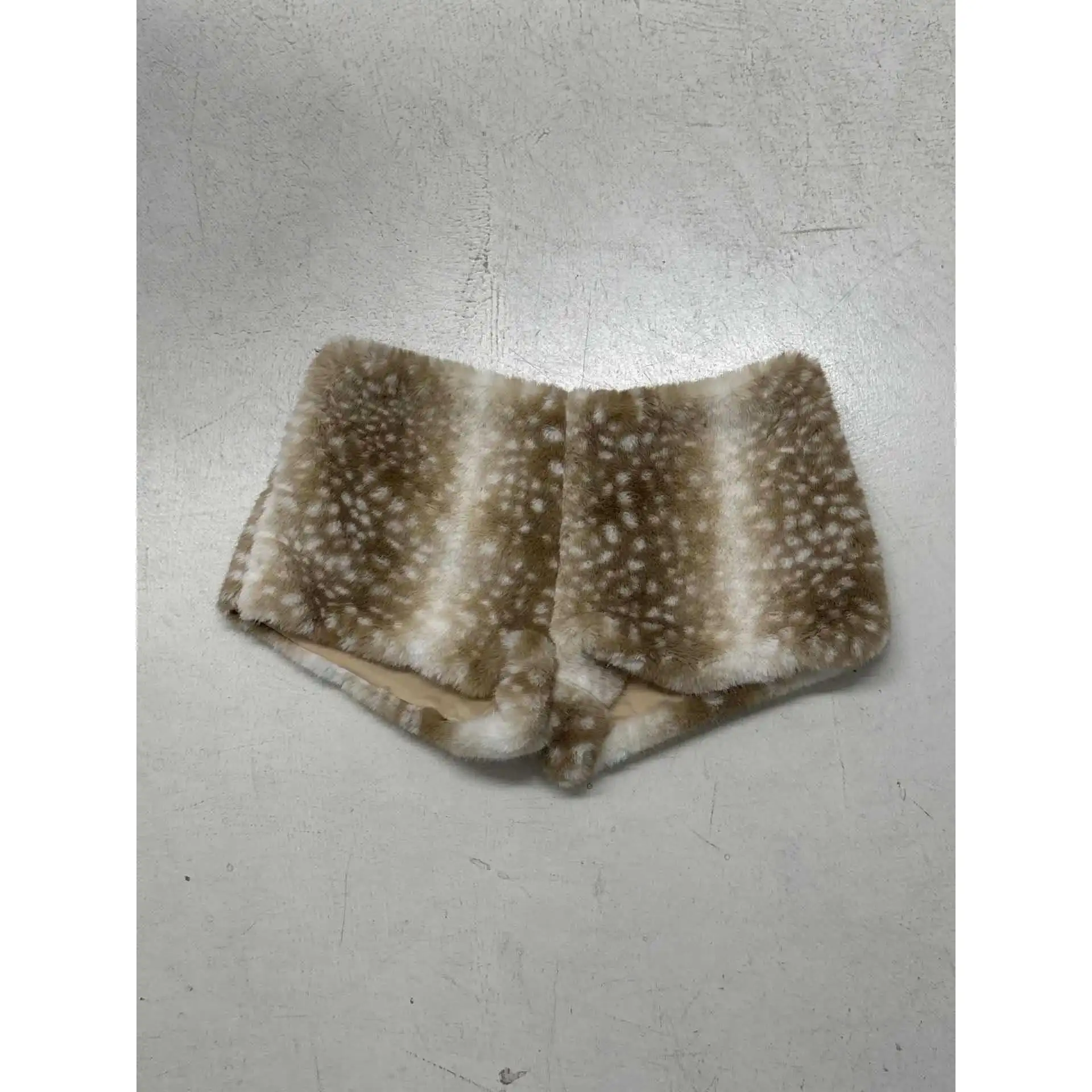 Deer Pattern Print Furry Shorts 2025 Fall Winter Women Fashion Low Waist Faux Fur Night Clubwear Casual Streetwear Bottoms