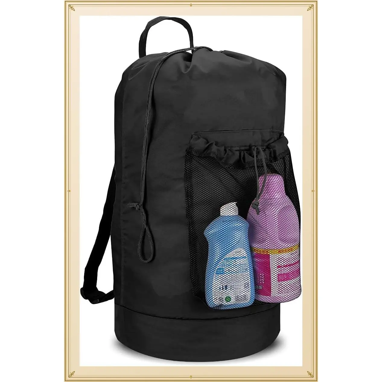 115L Large Backpack Laundry Hamper with Shoulder Straps, Drawstring Closure, Mesh Pocket, BlackGift