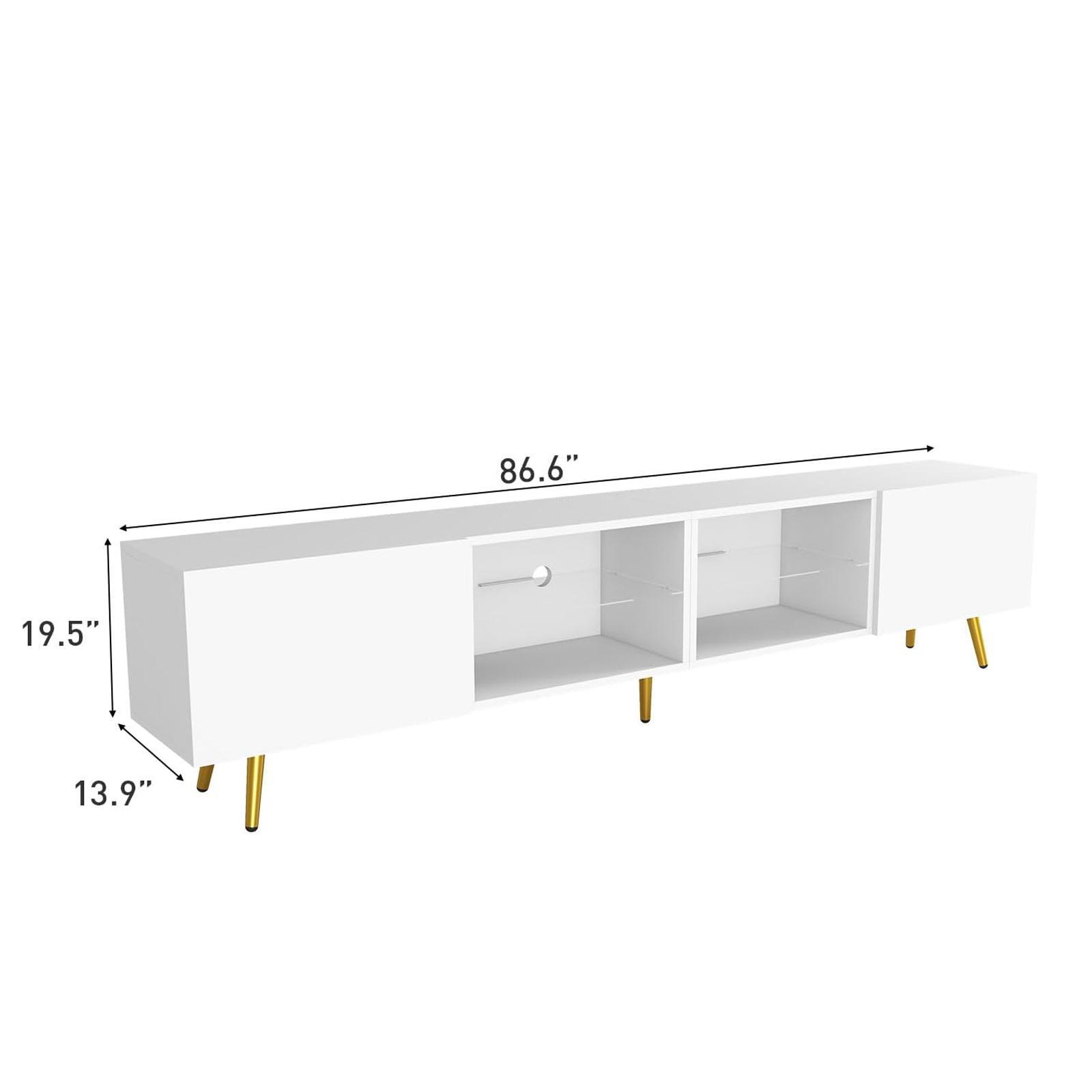 [HolidayHaul] EBELLO 86" LED TV Stand, Modern Entertainment Center up to 75" 80" 85" TV, Television Console Table with Storage Cabinets for Living Room, White