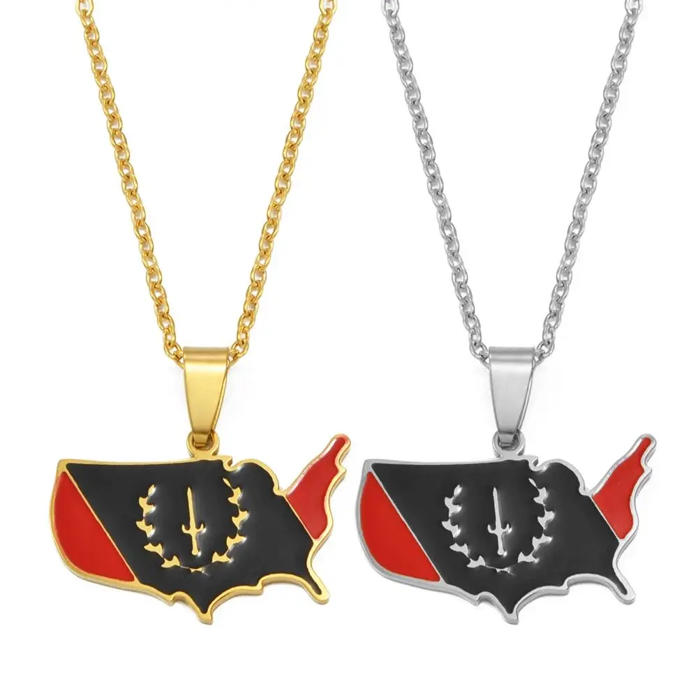 Anniyo African American Map Flag Pendant Necklaces Stainless Steel Jewelry #550462