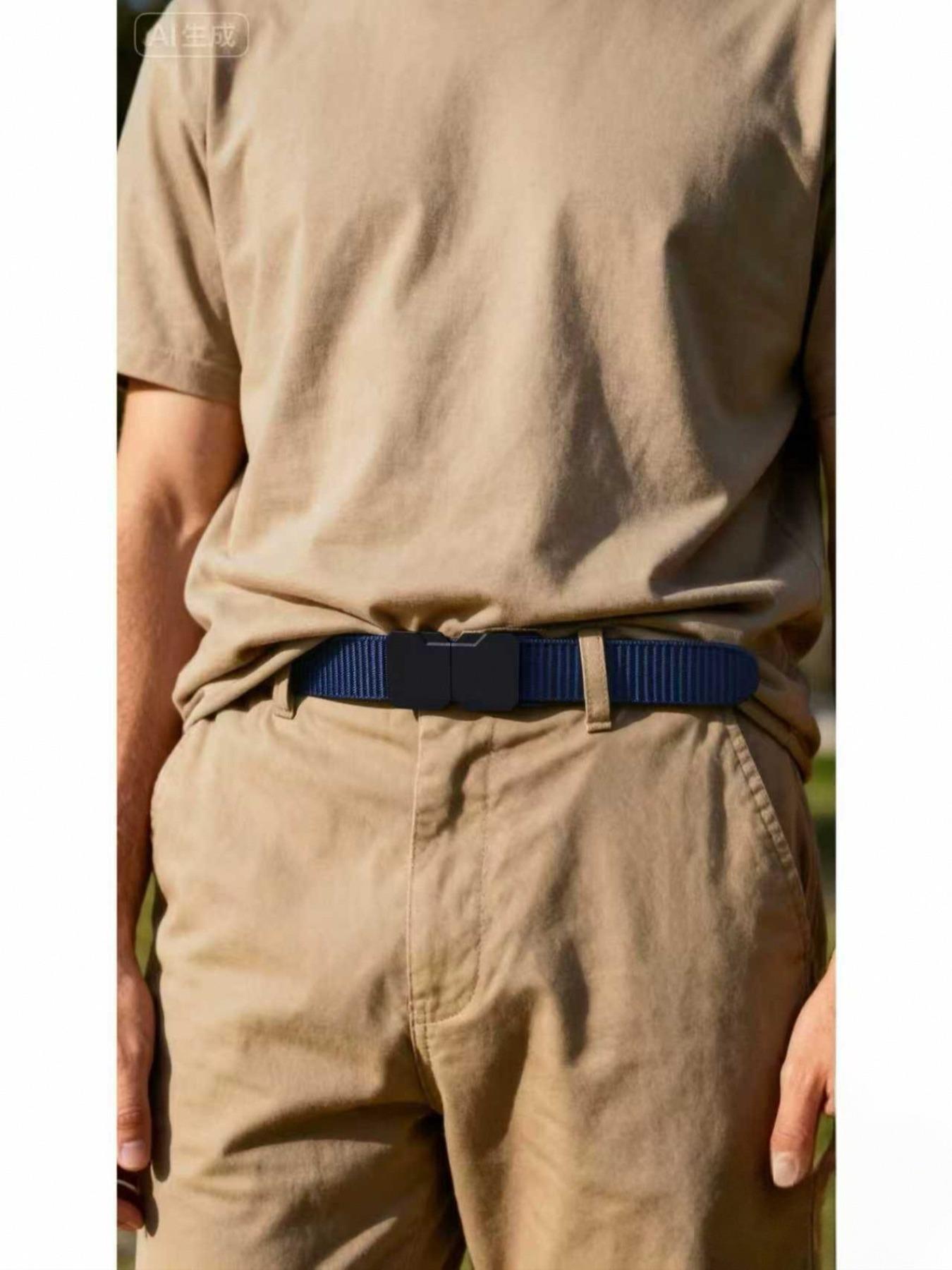 Men's Zipper Nylon Belt with Alloy Buckle, Automatic Stretch Golf Waistband, Outdoor Tactical Hiking Belt, Durable and Comfortable Design