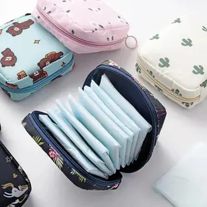 Lightweight Waterproof Sanitary Napkin Storage Bag, Portable Cartoon Feminine Hygiene Organizer Pouch for Travel