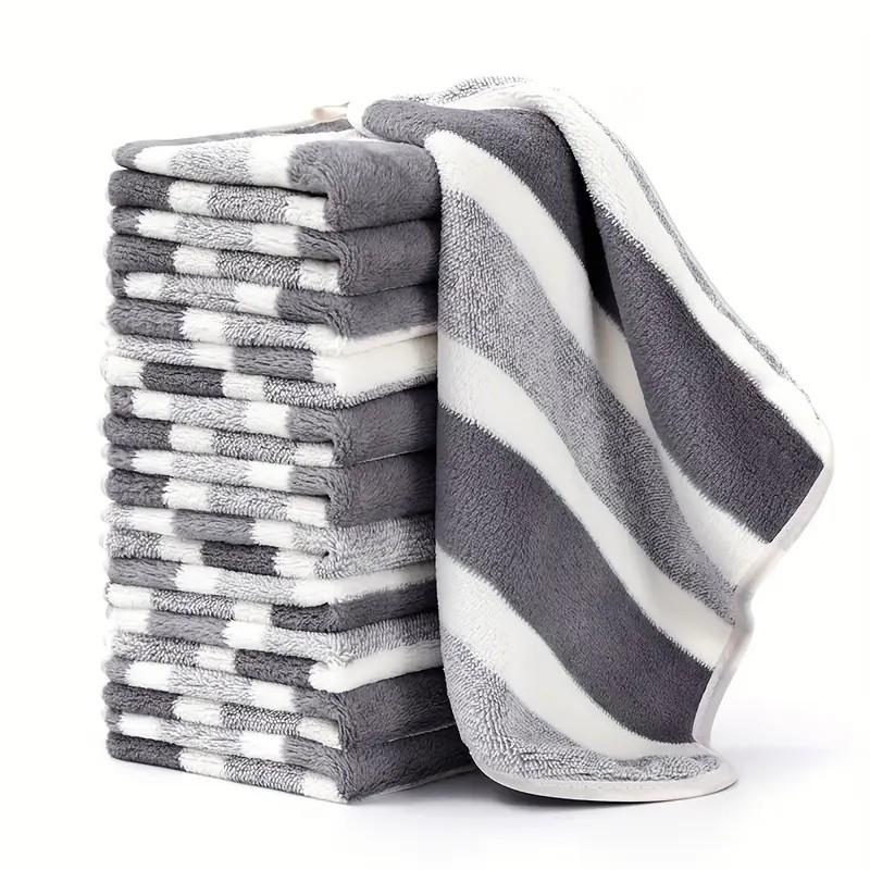 12pcs Coral Fleece Striped washcloth Set, Ultra Soft, High Absorbency, No Shedding, Bathroom Towels, Durable, Home Use, School, Beauty Salon, Super Absorbent Towel