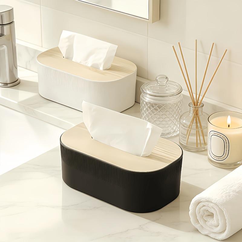 Nordic Minimalist Style Tissue Box, Arched Handkerchief Box with Grain Lid, Large Napkin Dispenser, Autumn Decoration Bathroom, Suitable for Bathroom, Bedroom, Living Room, Student Dormitory. Bathroom Additions