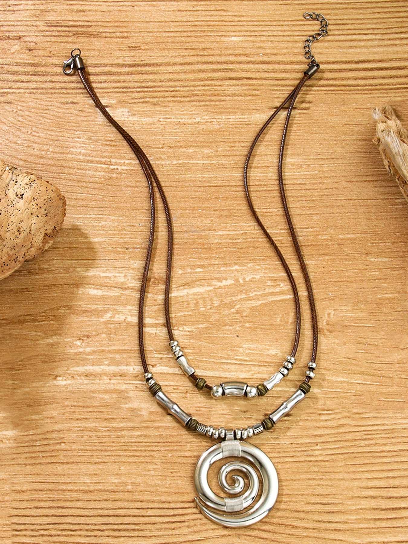 Bohemian Style Ethnic Pattern Dress, Women's Fashion Long Sleeve Maxi Dress, Casual Loose Fit Summer Dress, Boho Chic Clothing, Necklace