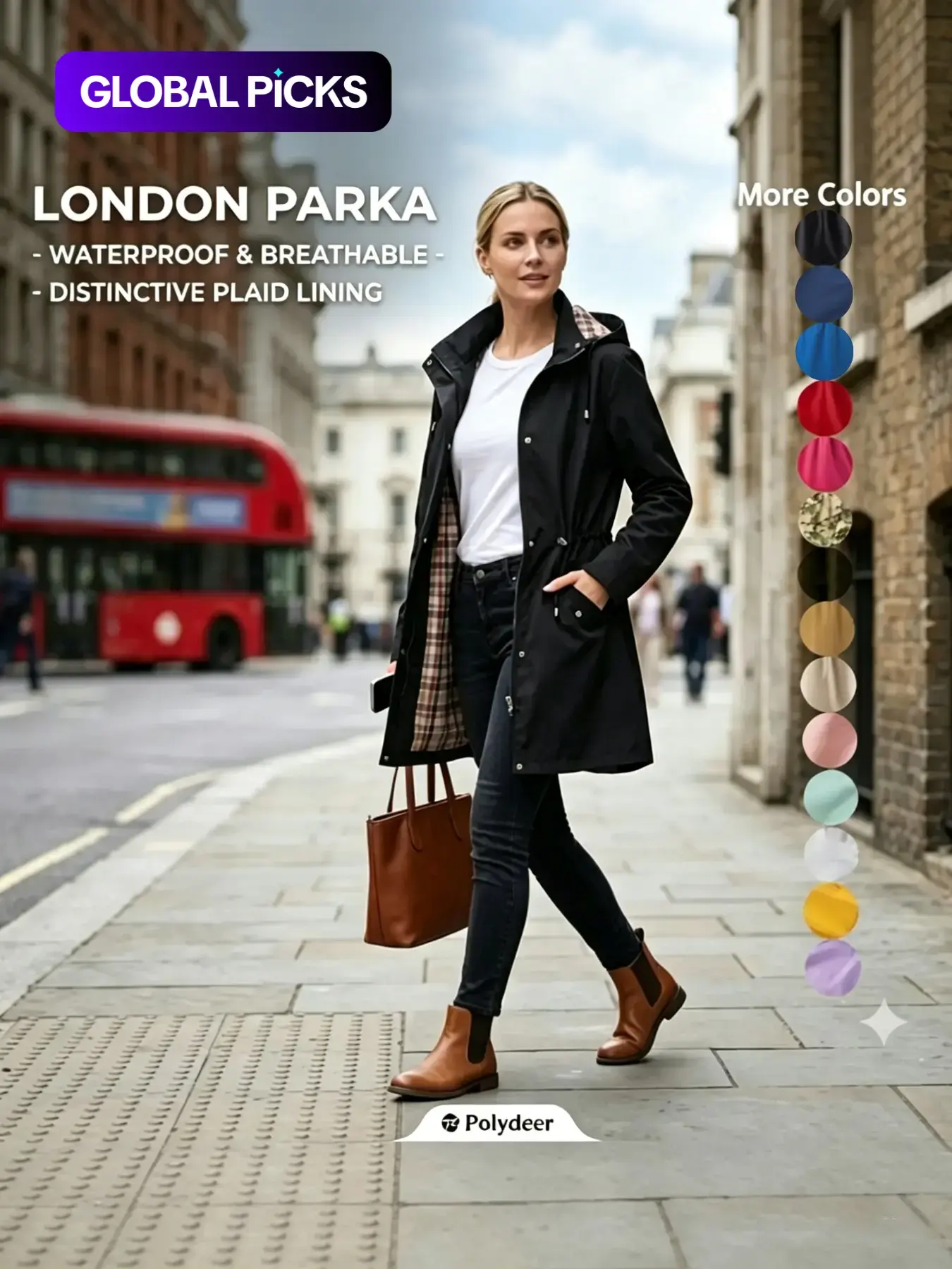 【Black Friday】Women's Solid Color Drawstring Zip Up Hooded Trench Coat Raincoat, Casual Long Sleeve Waterproof Windproof Breathable Outerwear for Spring & Fall, Ladies Clothes for Daily Wear #GLOBAL PICKS