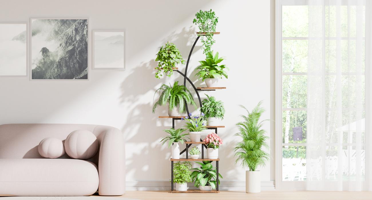 Artistic Plant Stand with Adjustable Grow Light,Baking Paint Waterproof Metal Flower Rack Organizer,Standing Storage Display Shelf, Wall Installation for Decoration Artistic Plant Stand with Adjustable Grow Light,Baking Paint Waterproof Metal Flower Rack Organizer,Standing Storage Display Shelf, Wall Installation for Decoration