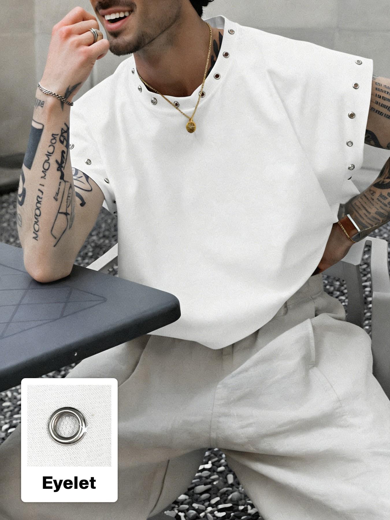 Men's Short Box Vest, Summer Vacation Basic, Eyelet Crafted Tank Top, Fitness Jogging Casual Streetwear, Holiday Gift Choice