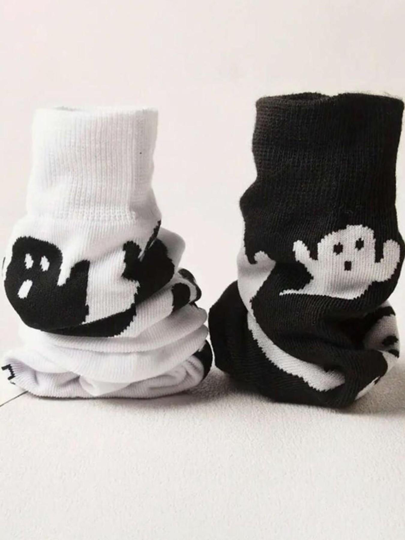 4 Pairs Unisex Cute Ghost Print Crew Socks, Fun Casual Streetwear Socks