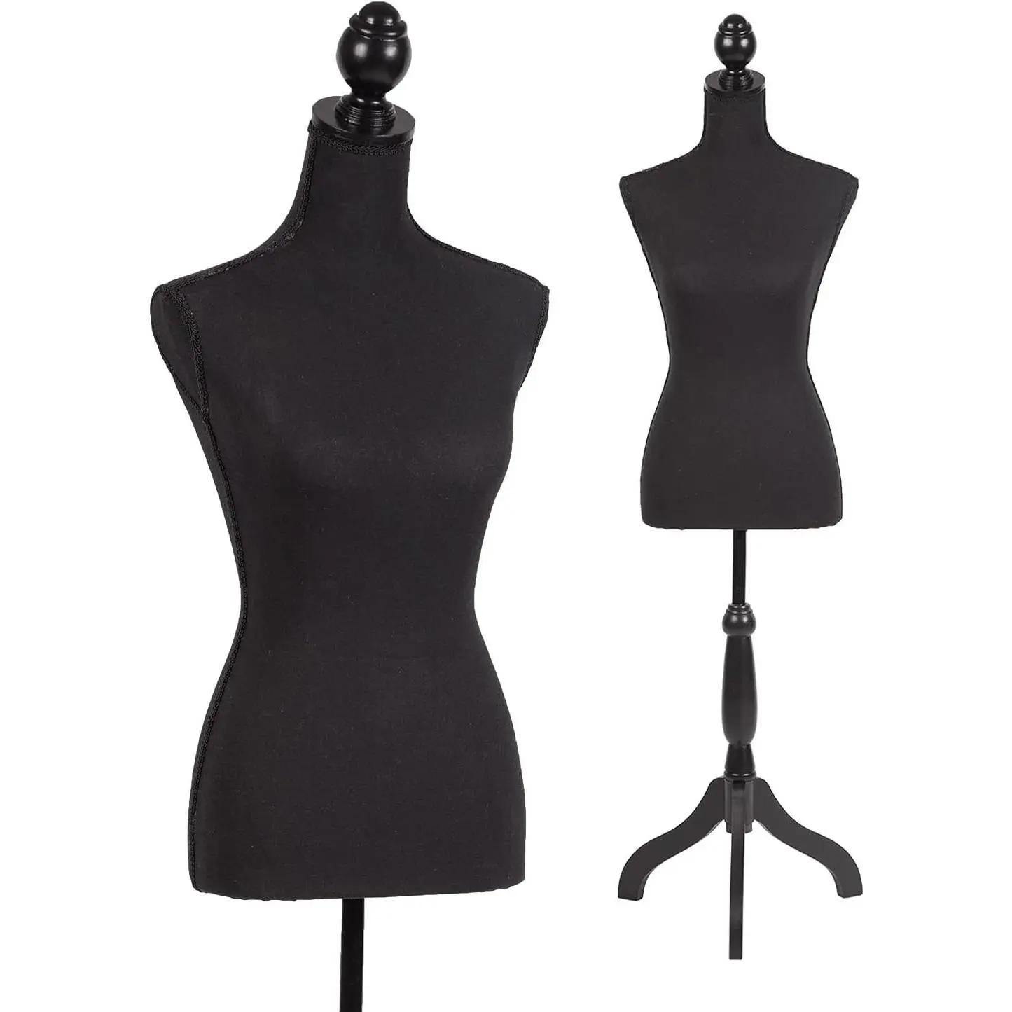 Female Mannequin Body Dress Form Sewing Mannequin Torso Manikin with Tripod Base Stand Adjustable Mannequin for Sewing Clothes Display (Black, 59-67 Inches)