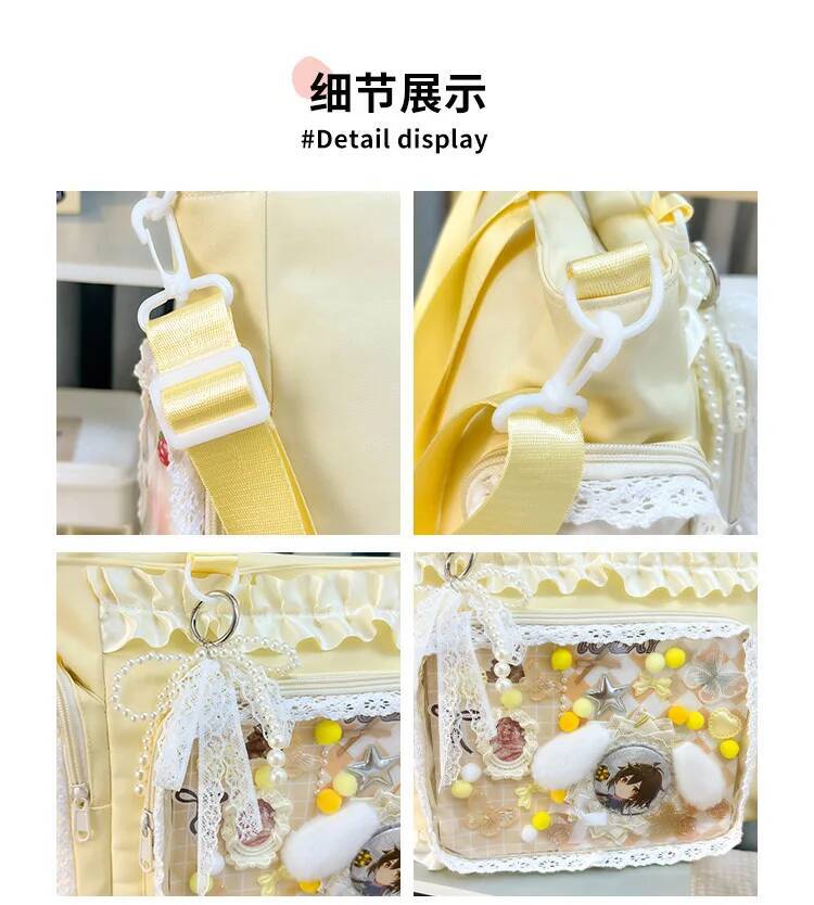 New Nylon/Polyester Ita Bag for Lolita Girls - Transparent Large-Capacity Shoulder Tote, Crossbody, DIY Display Casual Handbag