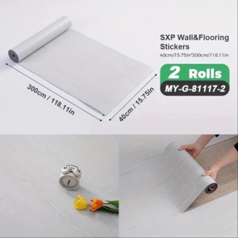 2 Rolls SXP Self-Adhesive Wall Floor Tiles, Peel and Stick 15.75"X118" Vinyl, Aluminum Foil Backing, Modern Wood Grain and Marble Pattern, 30 Colors Available, Home Decor, Easy to Apply Wall Film, Suitable for All Indoor Spaces