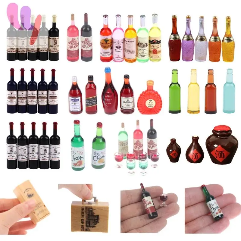 Fashion High Quality 1:12 Dollhouse Miniature Wine Cup Beer Mug Wine Bottle Model Furniture House Decor Toy