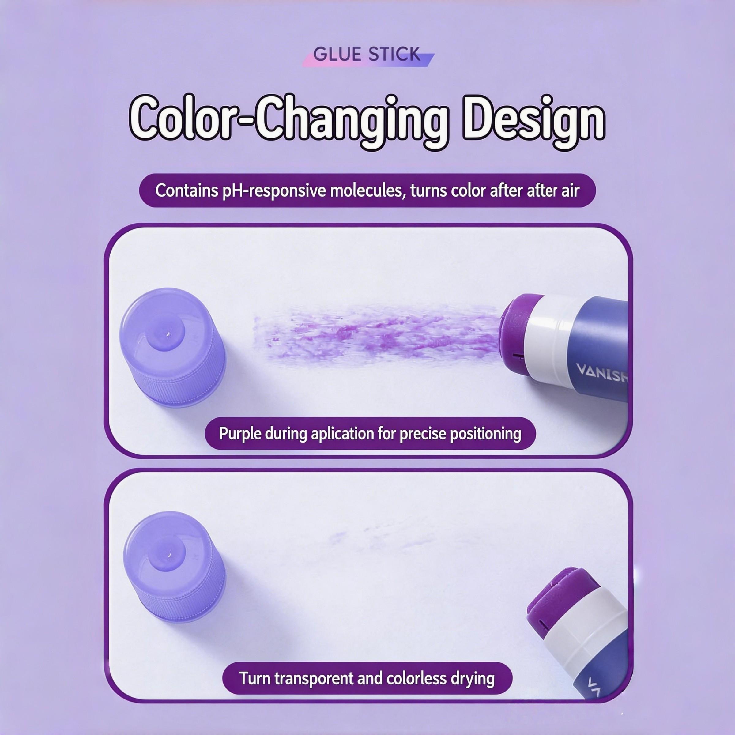 Color-Changing Pvp Glue Stick, High Adhesive Craft Glue, Ideal for Stationery, Back-To-School, Handmade Sticking, DIY Projects