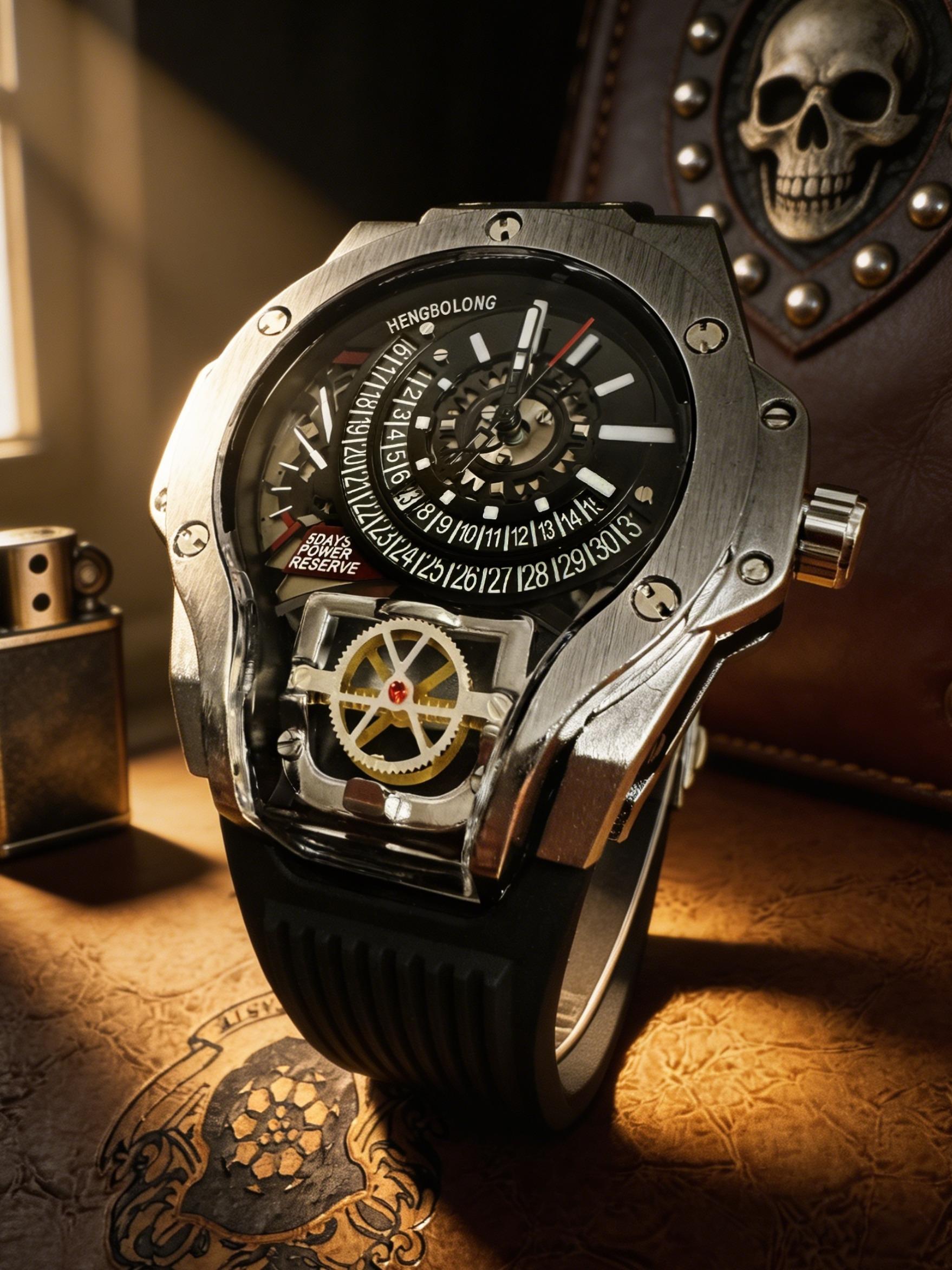 World of Warcraft Large Dial Strange Shape Men's Mechanical Texture Quartz Watch, Punk Personality Popular Dominant World of Warcraft Party Youth Gift Watch, Gift Box Packaging