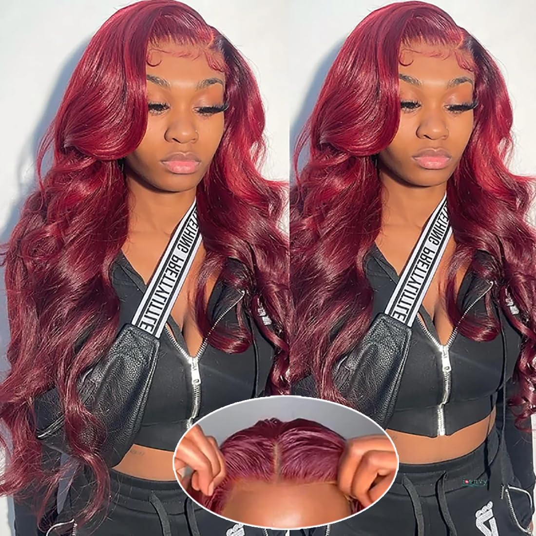 Bling Hair 5x5 Lace Closure Wigs Human Hair Wear and Go Glueless Wigs Human Hair Pre Plucked Pre Cut 99j Burgundy Lace Front Wigs Human Hair for Beginners 180% Density Body Wave Ready to Wear Wigs