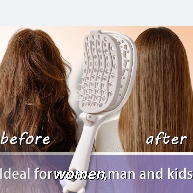 Travel Essential Foldable Women's Hair Comb with Cleaning Pad Versatile Comb for All Hair Types Easy Storage for Office Business Trip and Travel