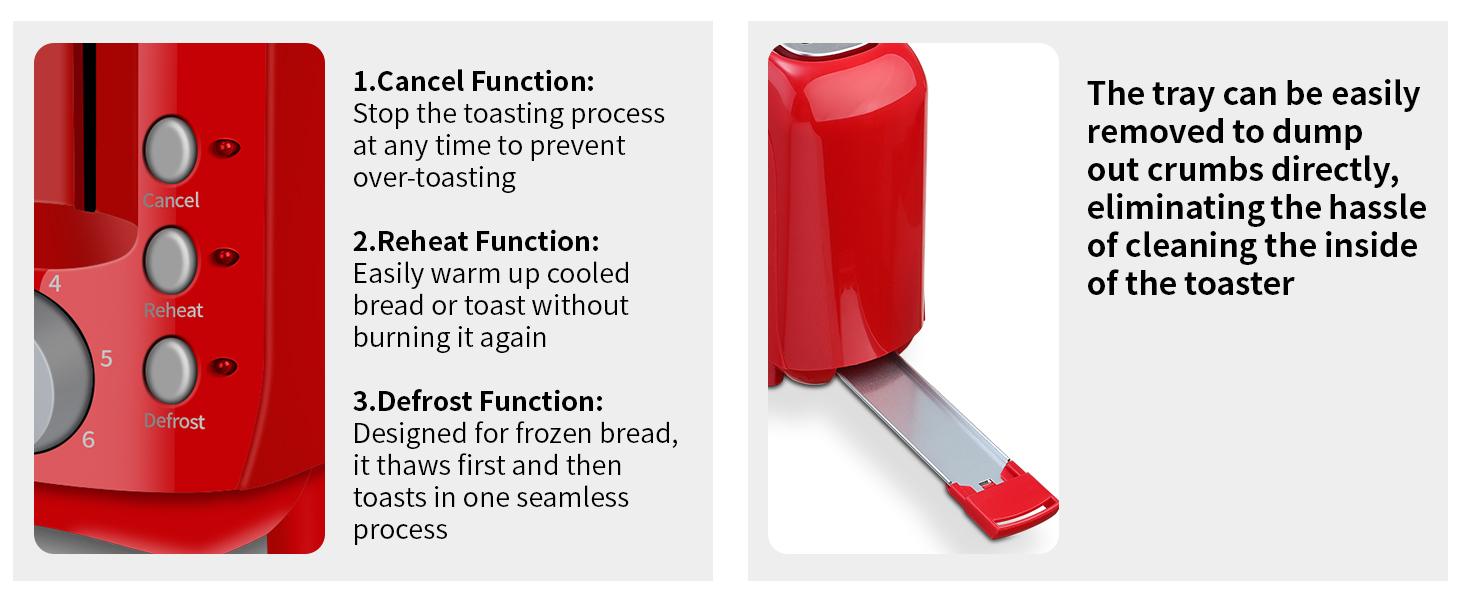 Fits-anywhere Kitchenware Slice Slim Toaster 6 Setting Shade Control with Cancel & Reheat & Defrost Removable Crumb Tray 750 Watt Household Appliances Toastie Maker