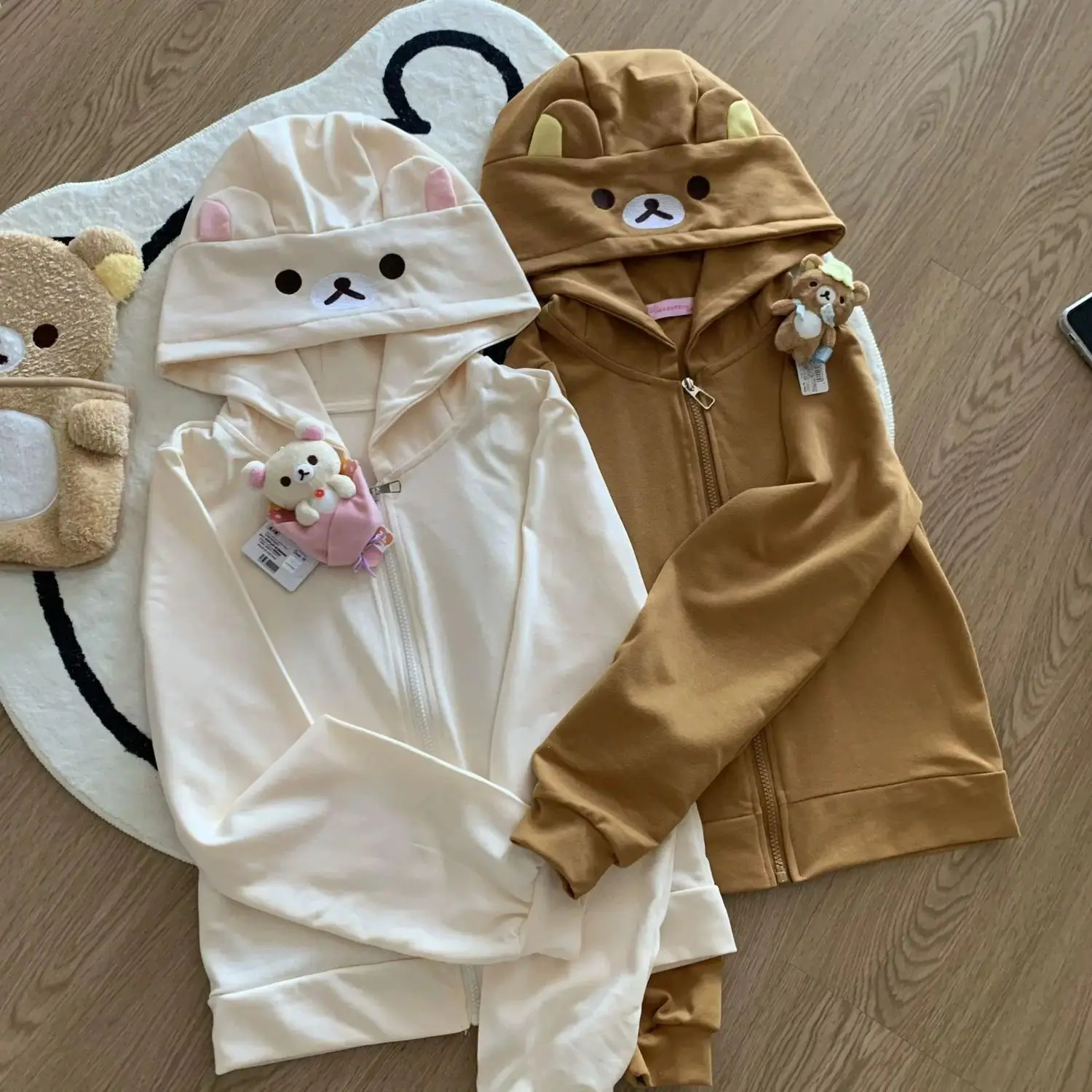 Spring Summer New Cute Bear Ears Zip Up Hoodie Japanese Sweet Girl Casual Loose Sweatshirt Women Cardigan Anime Hoodie Y2k Top