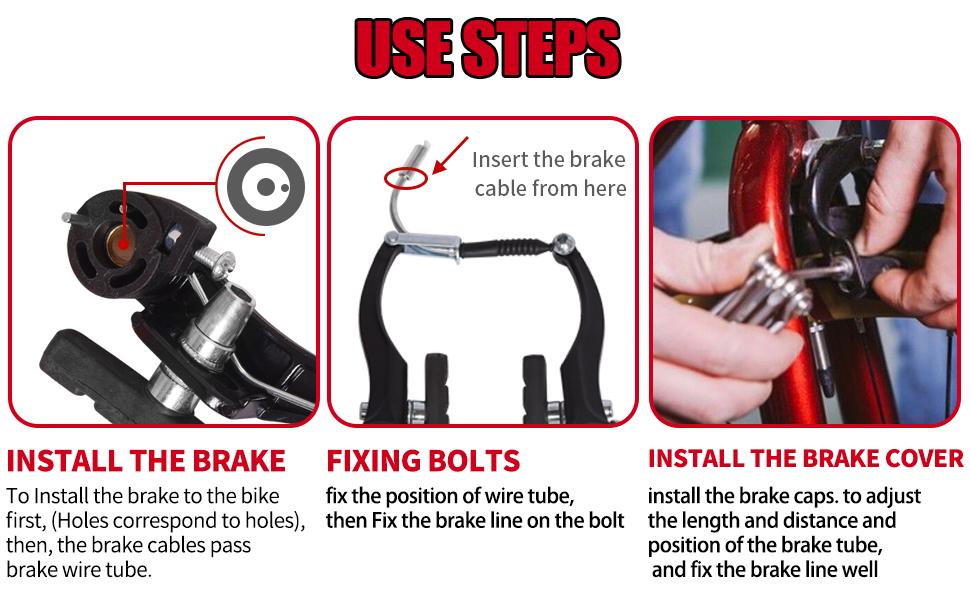 V-Type Bike Brakes Set, Complete Universal Bike Front and Rear MTB Bicycle Brake, Inner and Outer Callipers Cables Lever Kit with Multi-Tool Wrenches Black cobmx fit
