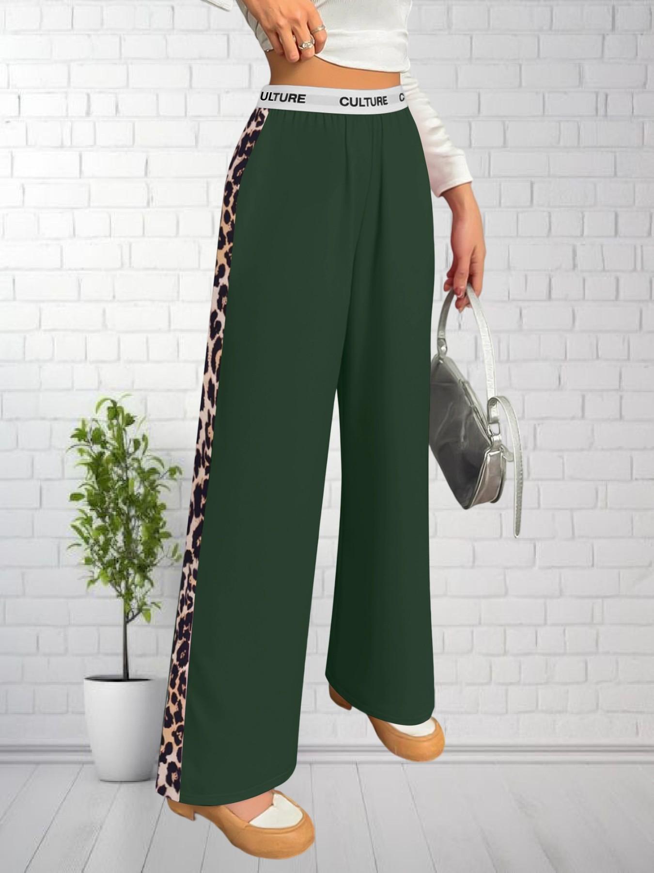 American Retro Leopard Print Straight Leg Pants, Lightweight Breathable Loose Fit, Summer Streetwear Casual Long Pants