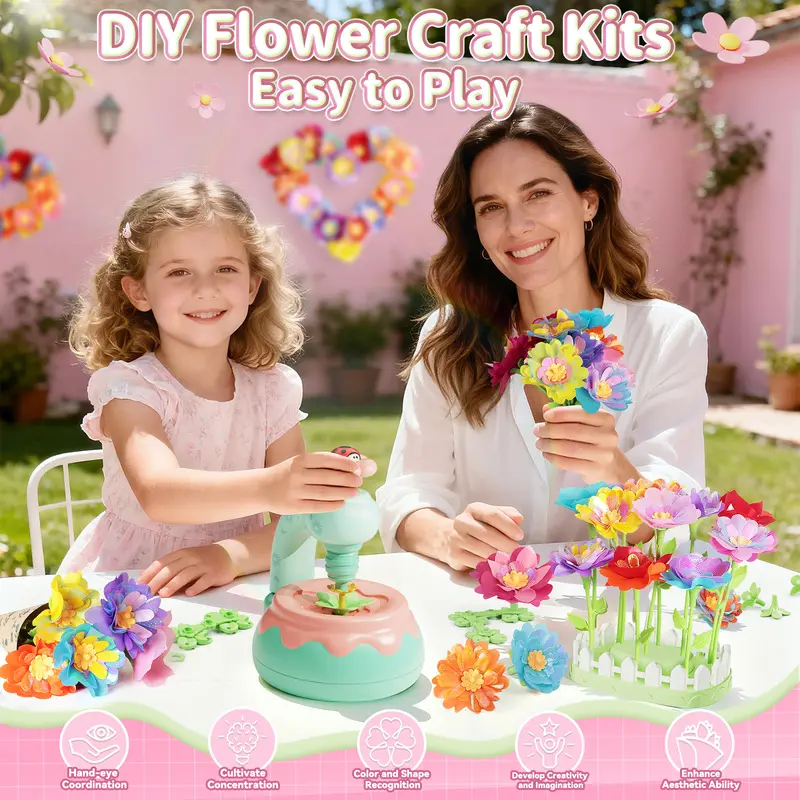 DIY Handmade Flower Pressing Machine for Kids Ages 3+, Fabric Bouquet Assembly & Insertion, Crafting Tools, High Creativity, Perfect Gift for Children