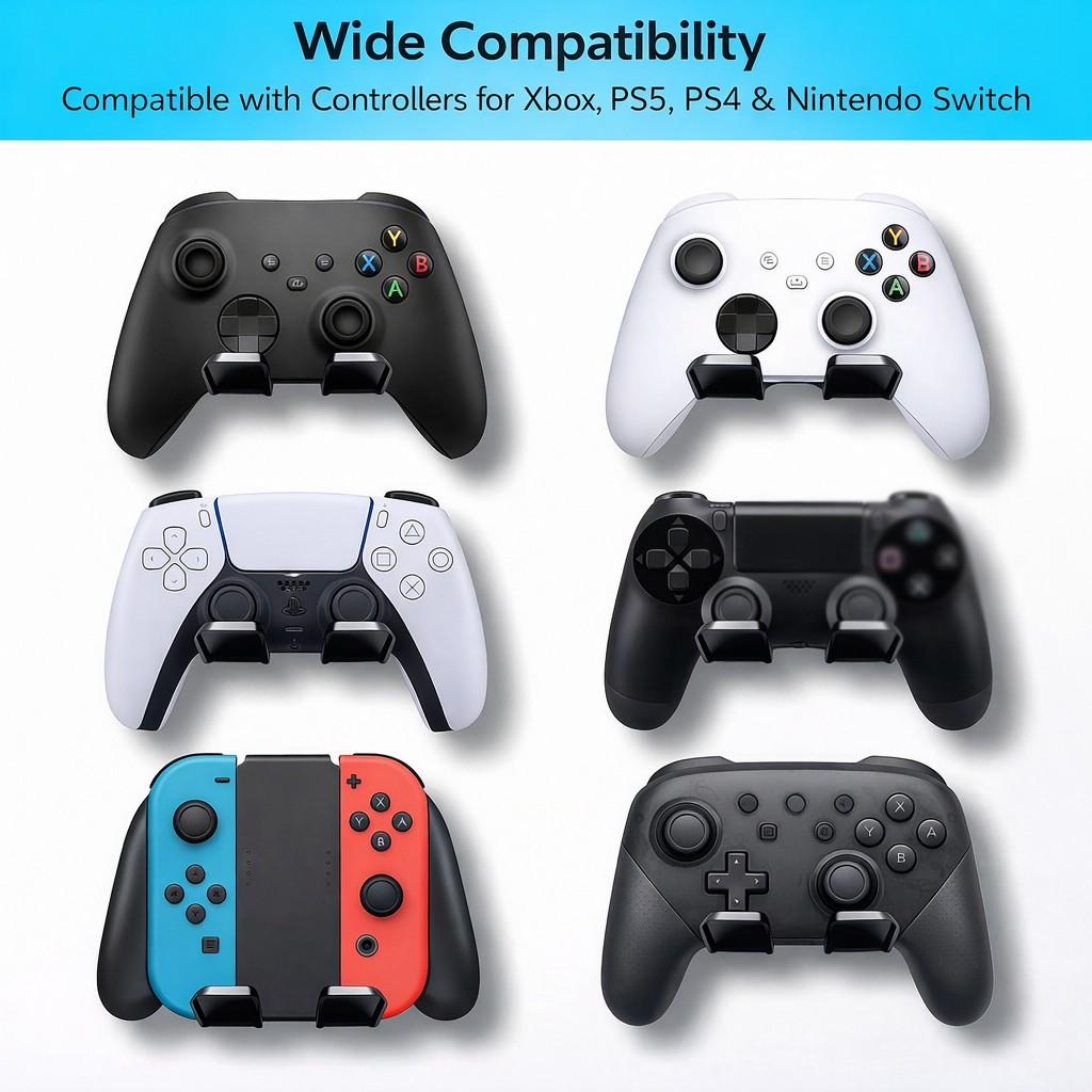 Universal Game Controller Wall Mount Holder, 2-Pack Adhesive Gamepad Storage Organizer, Fits Ps5/ps4/switch/xbox-One, Space-Saving Design