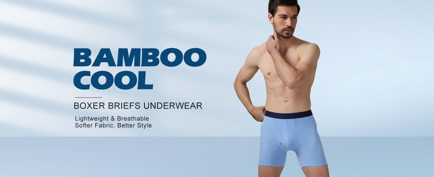BAMBOO COOL Men's Boxer Briefs with Fly - Natural Silky Viscose Spandex Polyester Fabric, Breathable Moisture-Wicking Lightweight Menswear Undergarments, 4 or 7-Pack High-Quality Classic Stretch S-3XL Sizes tiktokshopspringglowup summervibes,, Plain
