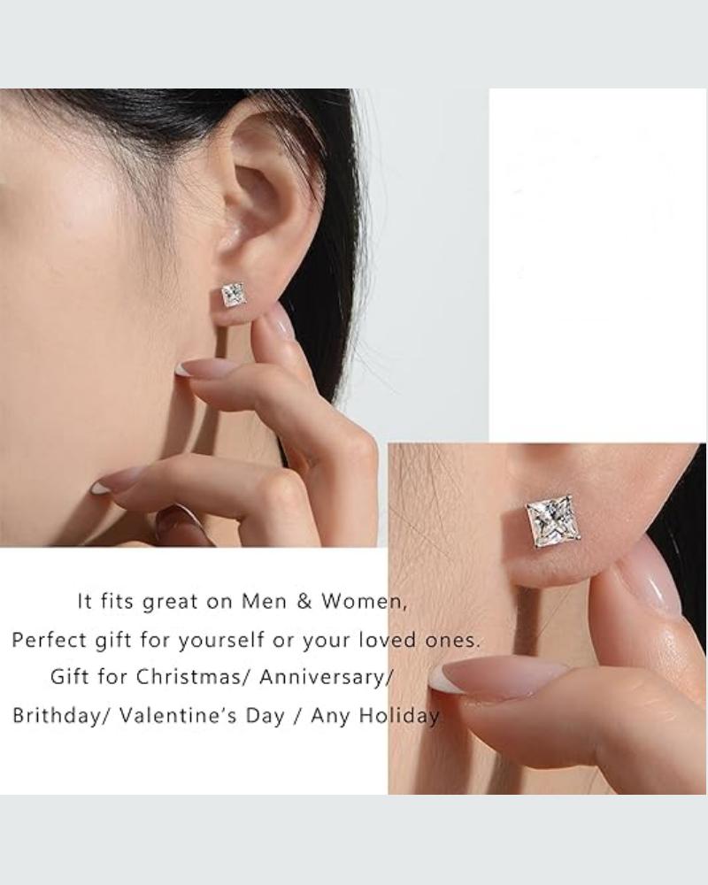 Delzzad 14K Gold-Plated Princess Cut Stud Earrings Lab-Created Moissanite Stud Earring S925 Sterling Silver/Copper Moissanite Jewelry Perfect Birthday Mother’s Day Christmas Gift for Men Women Wedding Set