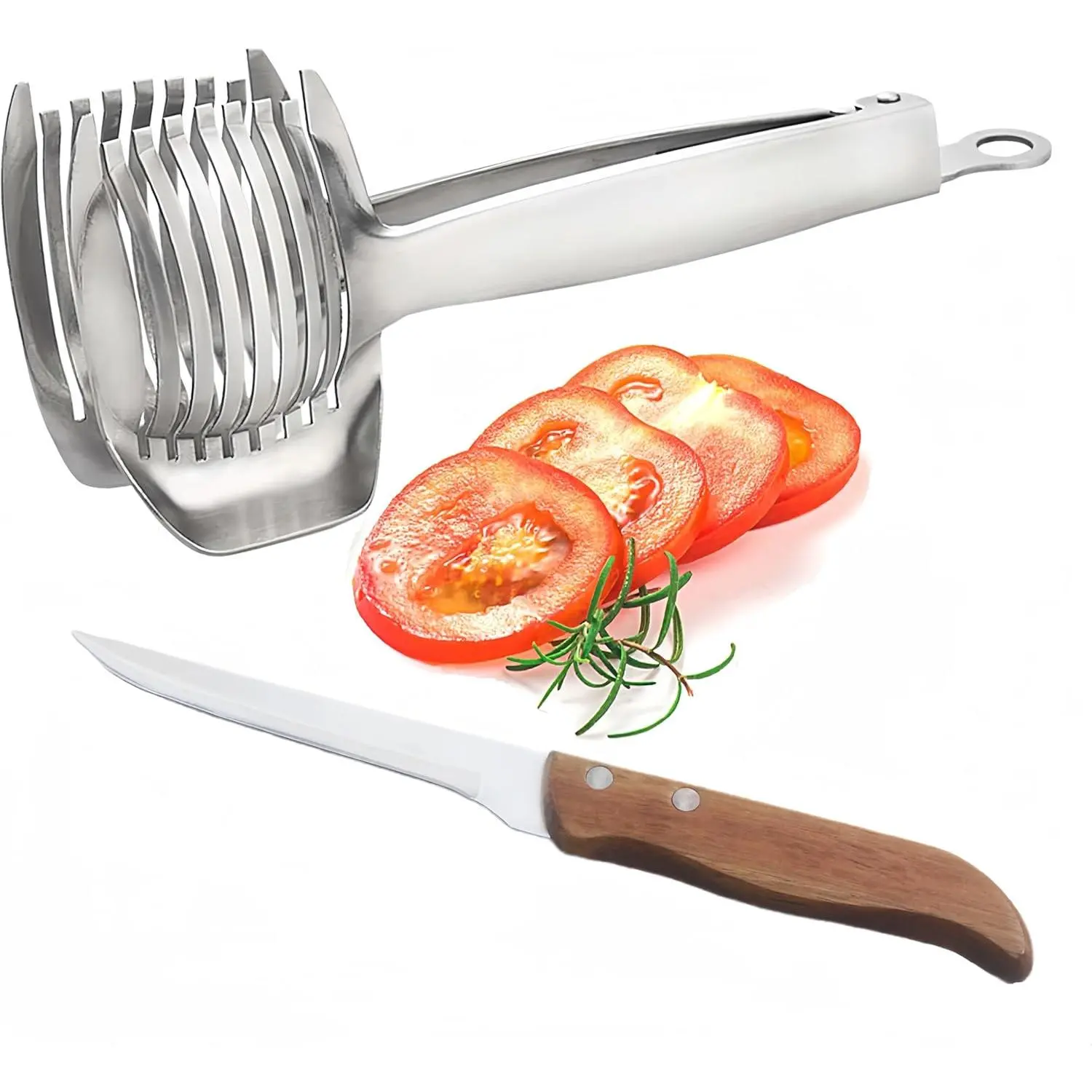 Tomato Lemon Slicer with Tomato Knife Set,Handheld Even Slicing Guide Cutter Tools,for Round Fruit and Veggies, Multi Kitchen Cutting Gadgets