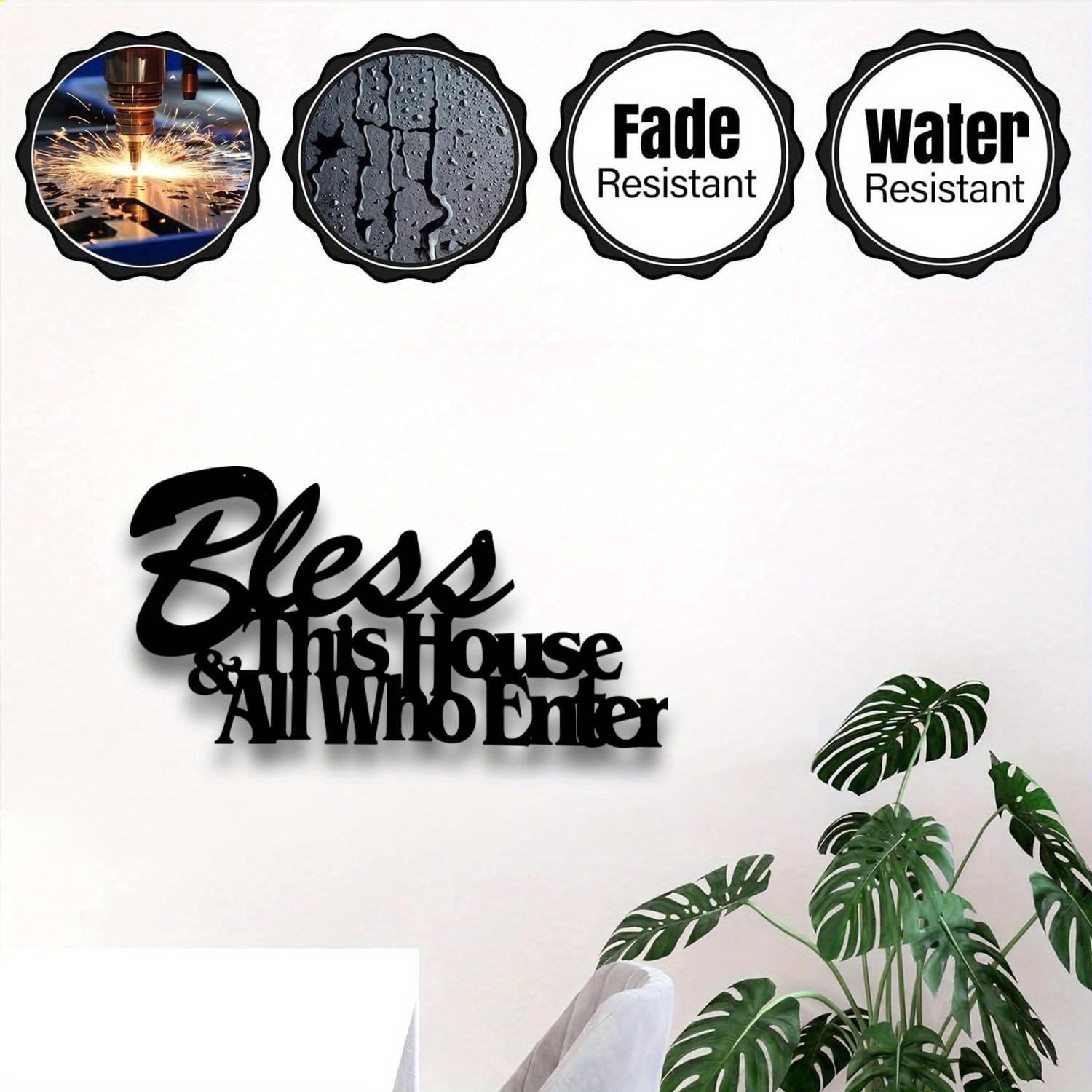Christian Bible Verse Wall Plaque, Metal Decorative Sign, Suitable for Home, Office, Church, Bless This House and All That Enter, Living Room Bedroom Decoration