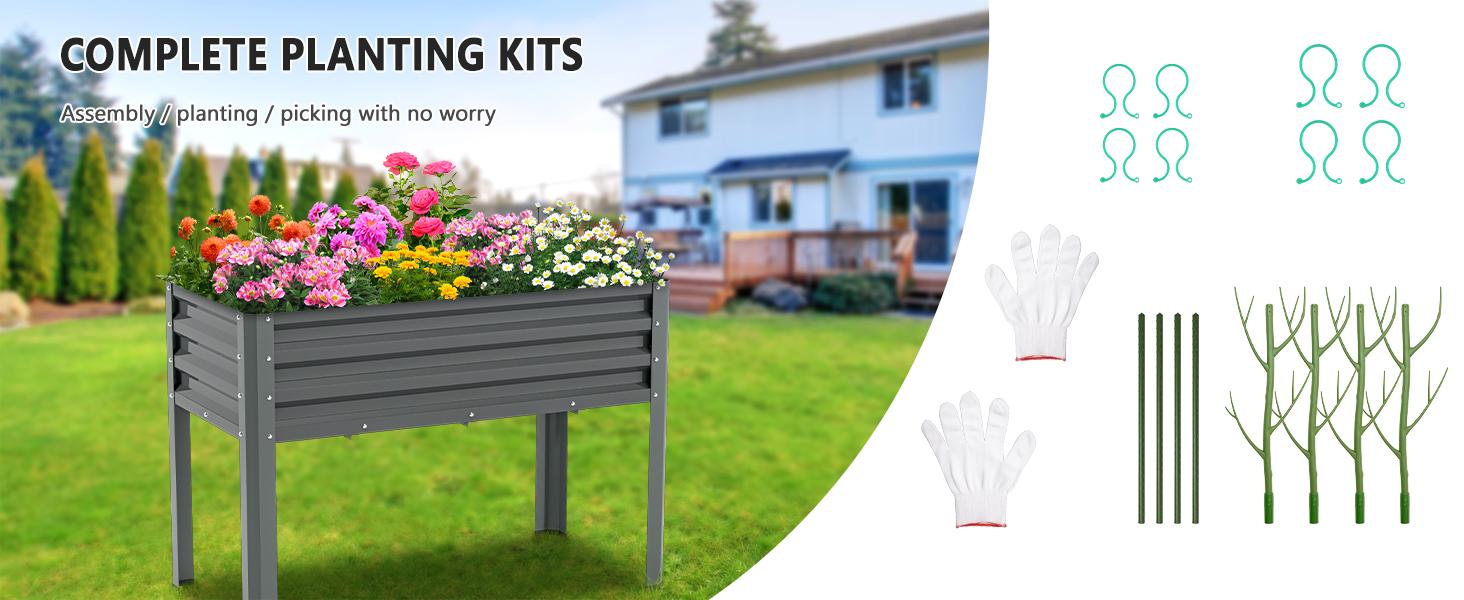 Lilypelle Raised Garden Bed with Legs, 46×24×32in Large Metal Galvanized Elevated Raised Planter Box Standing Growing Bed Herb Planter for Gardening, Backyard, Patio, Balcony