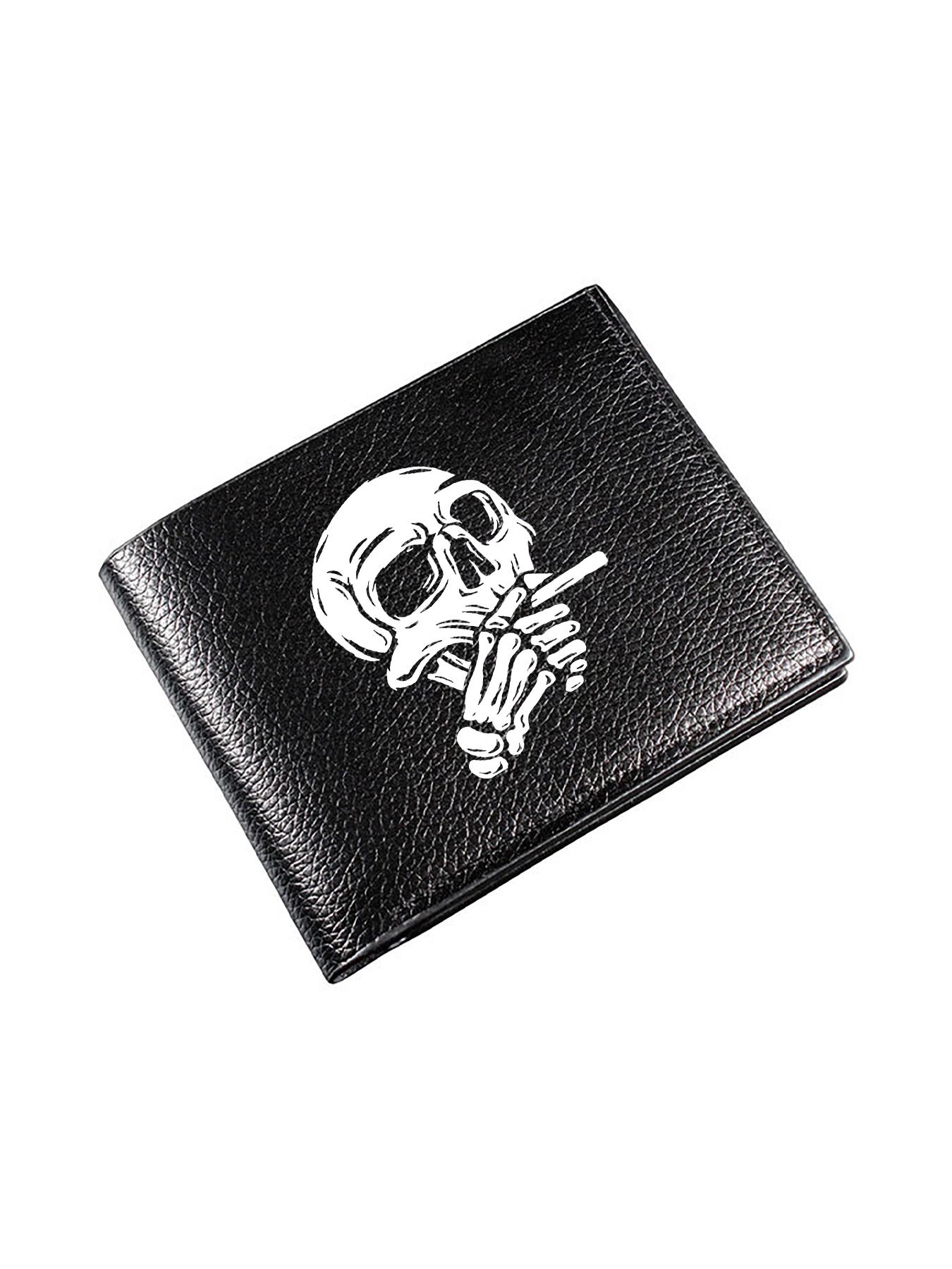 Cool Smoking Skull Print Bifold Wallet for Women Men, Unisex Multi-Card Slot Casual Wallet, Slim Card Holder with Bill Compartment, Perfect for Daily Use, Gift for Streetwear Lovers
