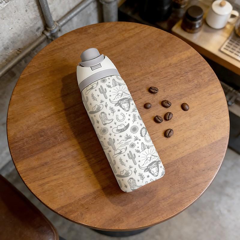32oz Dual-Use Sports Water Bottle, Western Cowboy Pattern, Stainless Steel Large Capacity Double Wall Insulated Tumbler, Perfect Gift for Women, Drinkware Stylish Flasks, Leakproof Insulated Tumbler