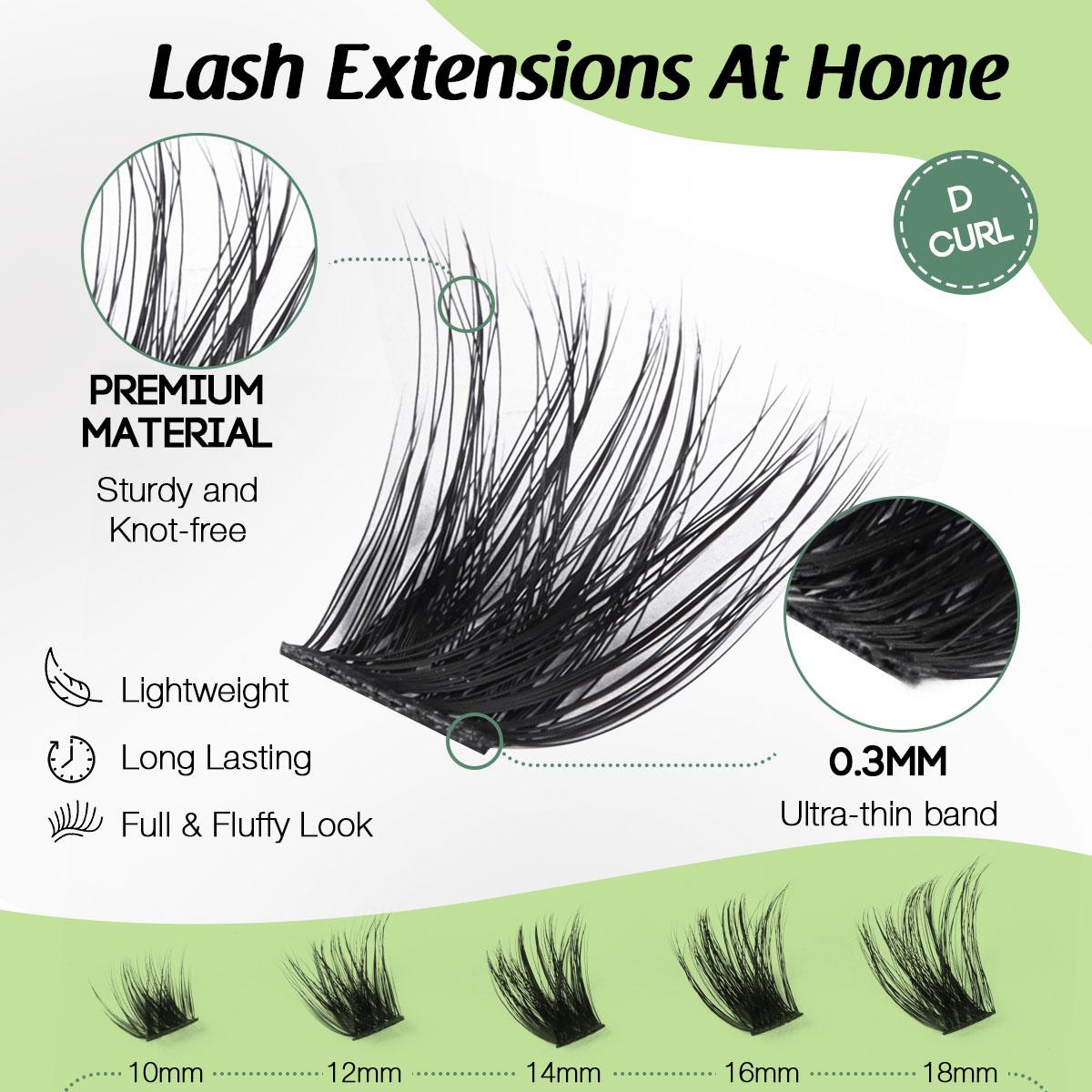 YOULUCK DIY Lash Clusters Kit - Soft Fluffy Long-Lasting Lashes with Glue Remover & Tweezer for Beginners Easy At-Home Application - Eyelash Set